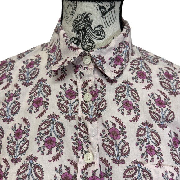 J.Crew Women's Sz S Pink Floral Button-Down Shirt Long Sleeve Cotton Blouse - Picture 3 of 6